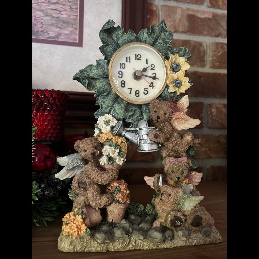 Rare Vintage 1976 Swiss Tea Pot Teddy Bear Cherub Clock‼️FINAL SALE